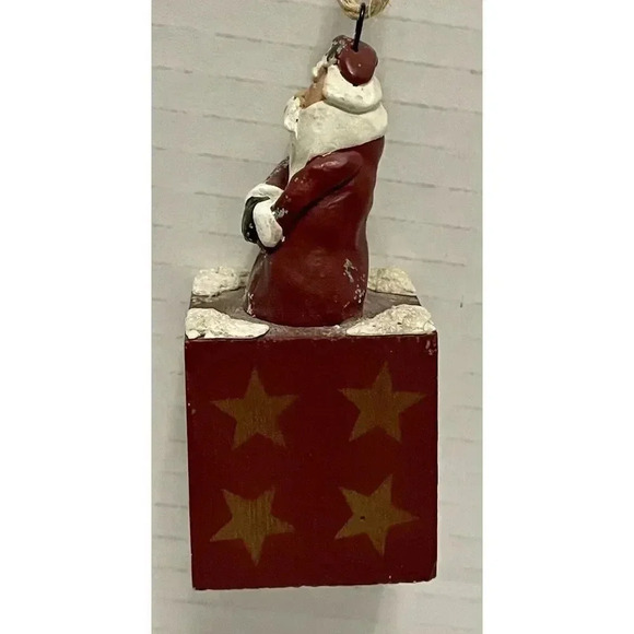 Vintage Santa Claus HO HO HO Toy Block Christmas Statue Ornament 3.25” High Snow - Picture 4 of 4
